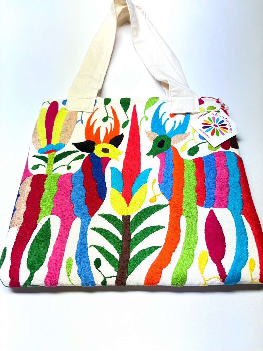 Arte en Tus Manos Otomi Tenango Embroidered Tote Bag Mexican Folk Art Boho
